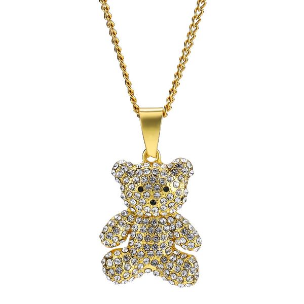 

men rhinestone iced out pendant bear necklace fashion hip hop jewelry gold silver color stainless steel chain punk designer necklace for men