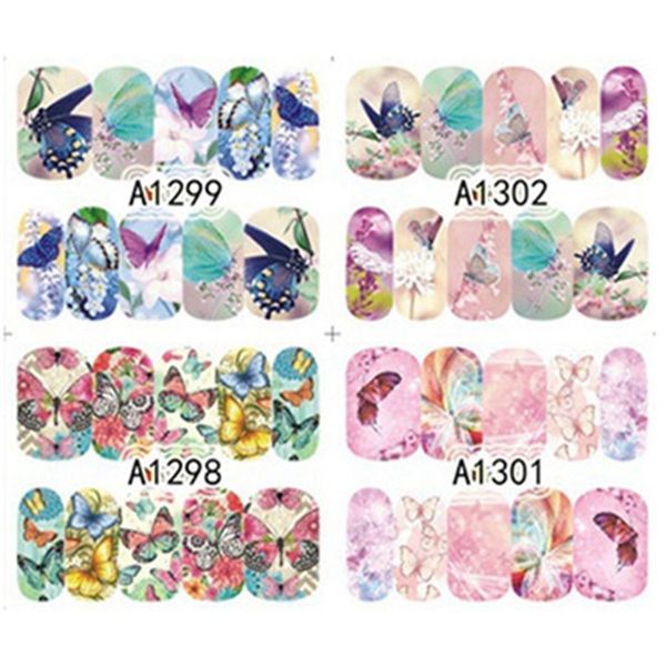 

one sheet nail slider water transfer sticker set flower butterfly diy for nail art wraps manicure decals decoration tip, Black
