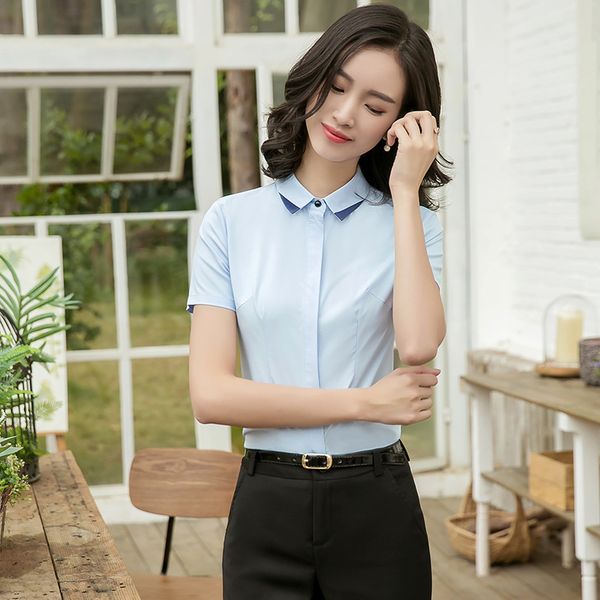 

occupation women's band short sleeve shirt joker ol occupation correct dress commute self-cultivation pale white shirt, Black;brown
