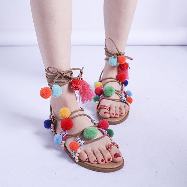 

big size 41, 42, 43 colorful fashion women flat sandals flowers gladiator fashion women summer sandals ladies flat sandals, Black