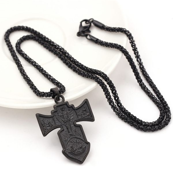 

black vintage male cross of jesus necklace metal charm big pendant necklace fashion jewelry for man personality accessories, Silver