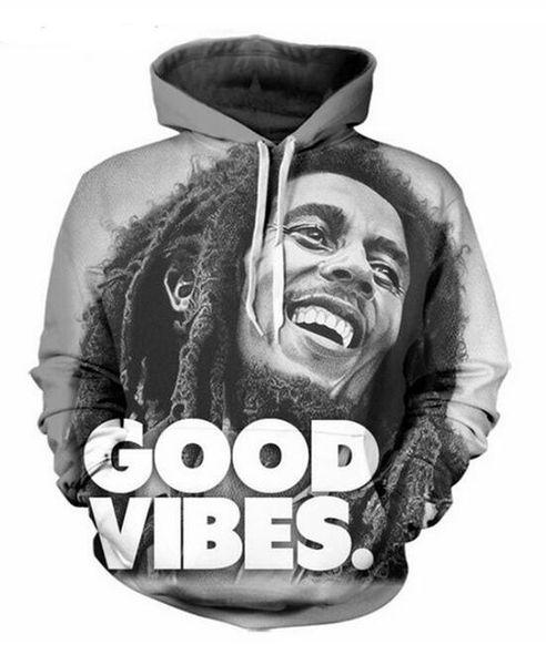 

new arrive hip hop style bob marley 3d print men women fashion hoodies rg074, Black