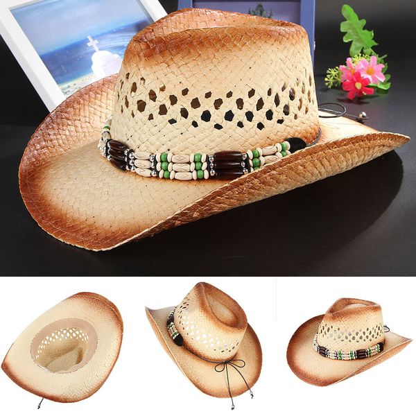 

2019 новости моды sunhat летняя шляпа пляж ковбойские шапки мужчины женщины ретро западный ковбой езда шляпа кожаный ремень широкий край кры, Blue;gray