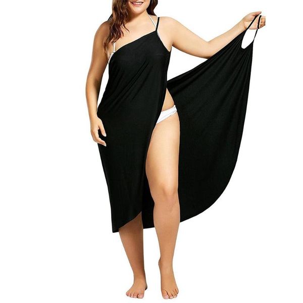 

fashion ladies plus size cover ups spaghetti strap loose milk silk dress casual solid color women v-neck backless beach dresses, Blue;gray