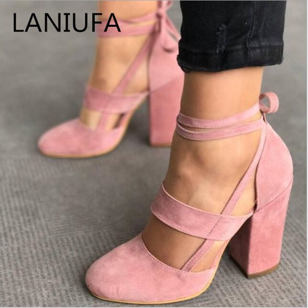 

female ankle strap women high heels flock gladiator shoes rome fashion women dress wedding pumps shoes plus size 34-43 #038, Black