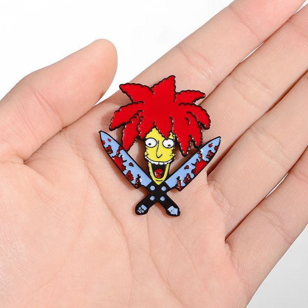 

new cartoon knife animated character head brooch badge funny cute jewelry creative student female pins enamel gift for man, Gray