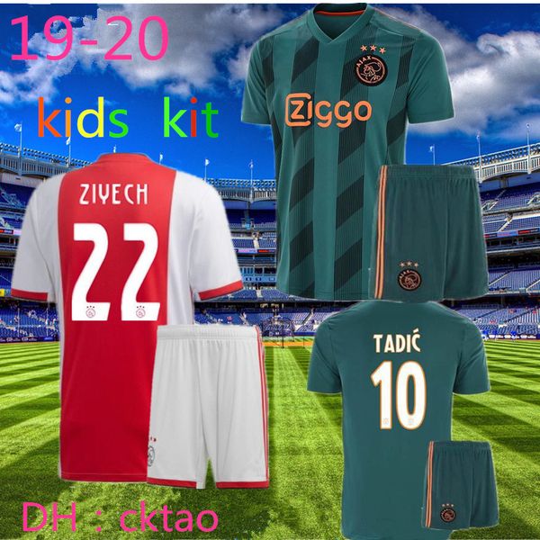 

kids kit 19/20 ajax home soccer jerseys 2019 ajax away neres tadic de ligt ziyech soccer shirt champions league football uniforms, Black