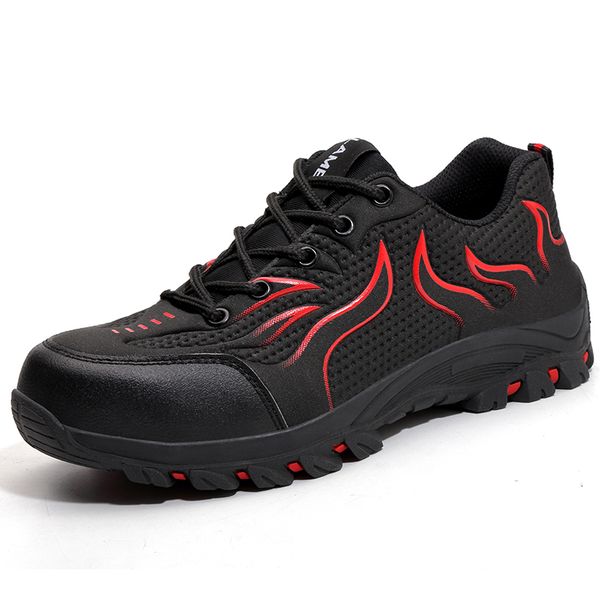 

new rubber soles breathable safety shoes steel toe work shoes shatterproof and puncture proof protect the toes, Black