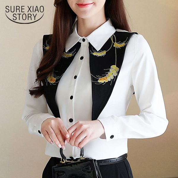 

blouse women 2020 korea fashion women clothing ladies long sleeve print office lady casual shirts vintage 8358 50, White