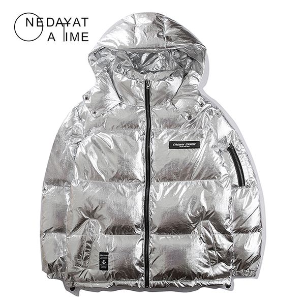 

хип-хоп теплая зимняя куртка новая мода бомбардировщик съемный с капюшоном толстые пальто мужской хай-стрит металл серебро куртки мужчины ou, Black