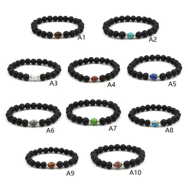 HOT Natural Cross Black Lava Stone Beads Bracciale elastico Braccialetti con diffusore di oli essenziali Roccia vulcanica Gioielli con perline a mano