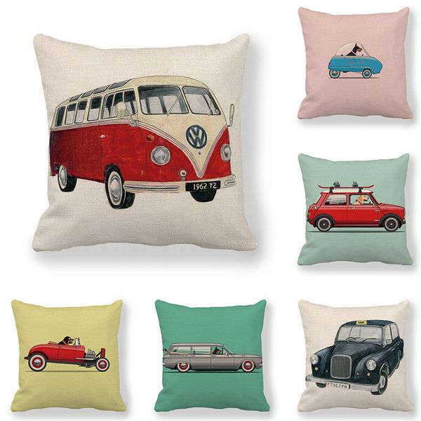

45cm*45cm cushion cover cartoon retro bus and car linen/cotton pillow case sofa and home decorative pillow cover
