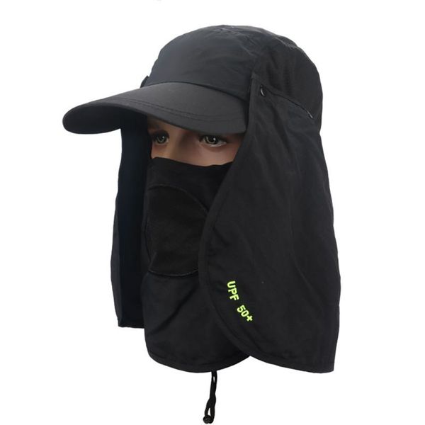 

fishing hiking suns anti uv cap headband protection face neck flap sun rain hat cap, Black;white