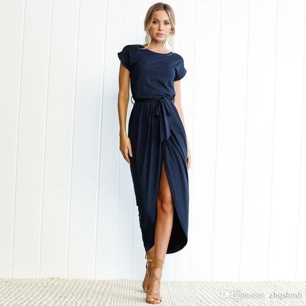 

женское платье с круглым вырезом summer sexy sling без рукавов hip wrap lady до сплит с коротким рукавом с нестандартной юбкой повседневные, Black;gray