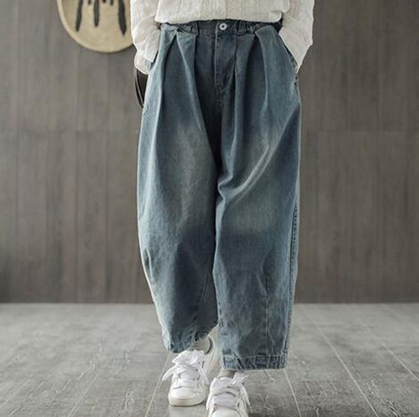 

женские широкие брюки джинсовые брюки 2019 весна новые карманы синий винтаж женская одежда свободные джинсы джинсовые брюки, Black;white