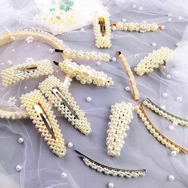 

mossovy korean simulated pearl gold hair pins for women jewelry fashion popular wedding hair accessories for female tocado novia, Golden;white