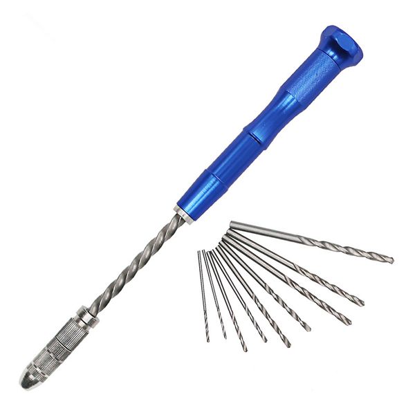 

11pcs twist drill bit spiral hand semi automatic pin vise keyless chuck drill hole carving mini with rotary metal jewel
