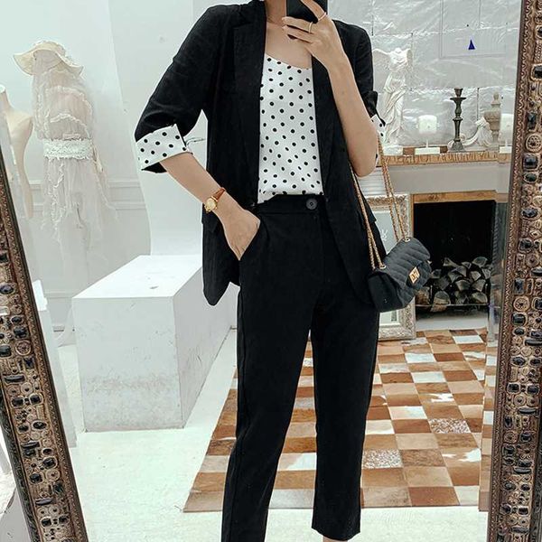 

повседневная манжета dot женщина брючного костюм зубчатого воротник blazer куртка карандаш pant черный женский костюм летнего 2019 высокого, White;black