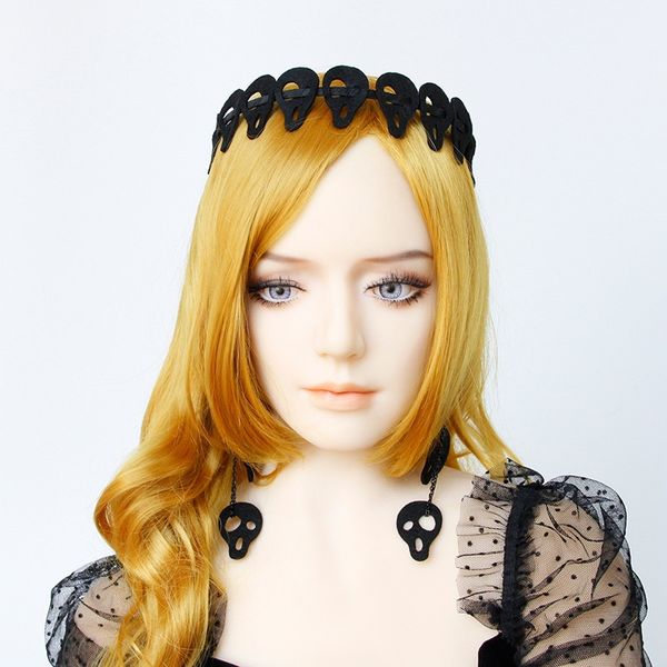 

halloween exaggerated skull head jewelry set gothic felt cloth headband and earrings ladies jewelry other event party supplies