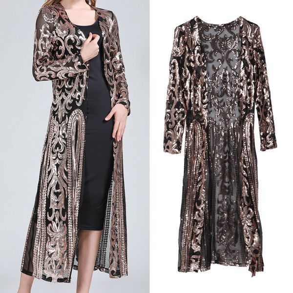 

cloak coat dress for women sequins perspective cardigan cloak, Black;white