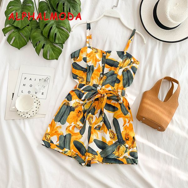 

alphalmoda 2019 summer women casual resort playsuits single breasted high waist sashes ladies fashion sling pocket rompers, Black;white