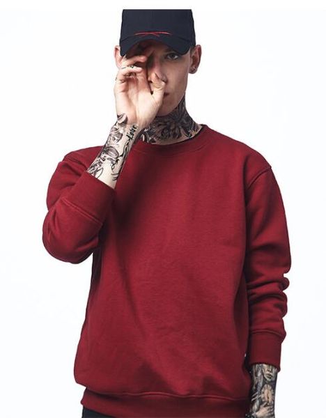 

2018 men's autumn and winter clothing new european and american fashion brand men's sweater casual solid color loose rib round nec, Black