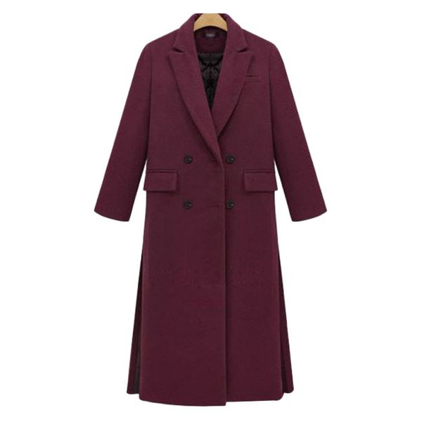 

british new 2019 spring / winter women simple grey white woolen cashmere long coat maxi female overcoat casacos manteau femme, Black
