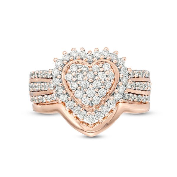 

romantic heart shape ring set fashion women's crystal zircon rings love promise engagement ring bridal wedding jewelry, Slivery;golden