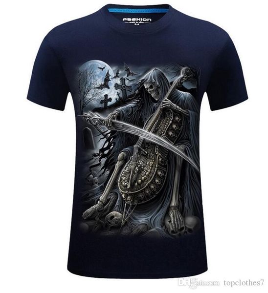 

2018 european and american fashion men 3d domineering three-dimensional personality round neck short sleeve t-shirt - cello, White;black