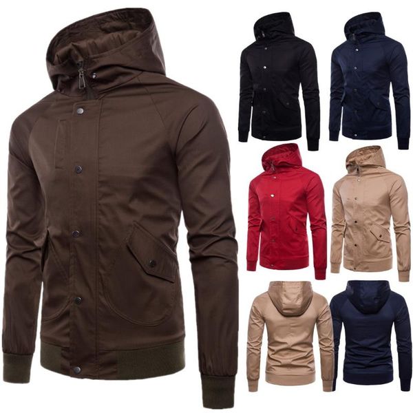

men's wool & blends the 2021 big yards jackets in jacket pure color hooded, Black