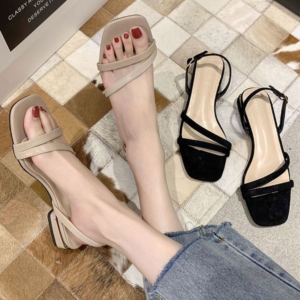 

comfort shoes for women clear heels 2020 summer low sandals woman leather buckle strap suit female beige comfort block ladies, Black