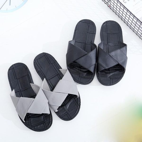 

men slippers summer flat nice summer men shoes breathable beach slippers flip flops brand slides mar22, Black