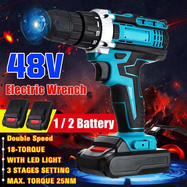 

48v 2-speed cordless drill electric screwdriver 18+2 torque mini wireless power driverw ith 2 rechargeable lithium-ion battery