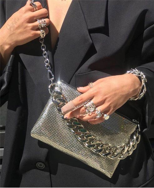 

fashion shiny women sling bag design chain crossbody bags for ladies small clutch wallet female shoulder bags sliver bolsa