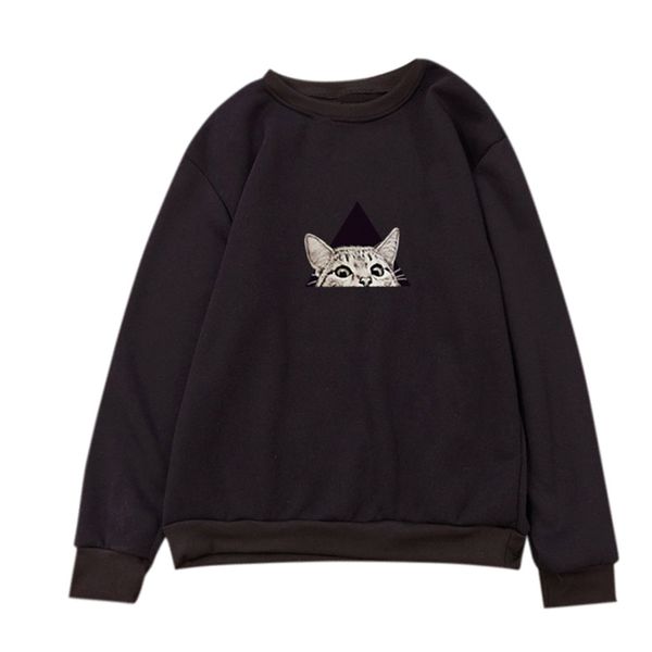 

2019 men women casual sweatshirt long sleeve o-neck cat printed sweatshirt pullover harajuku streetwear casual, Black