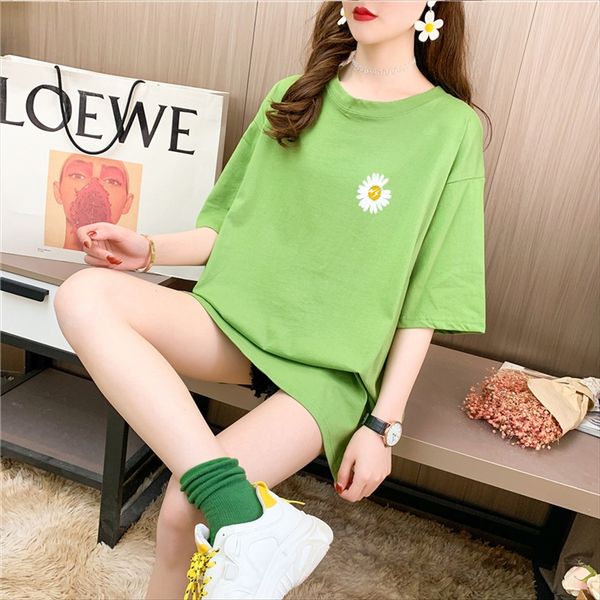 

2020 cotton short-sleeved female t-shirt harajuku bfwind printed daisy fat mm loose student 2020 cotton short-sleeved female t-shirt har, White