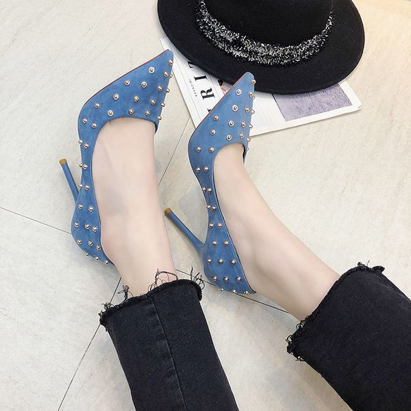 

2020 new high heels flock pointed female spring casual shoes mujer zapatos mujer pumps luxury shoes women femeninas w37-76, Black