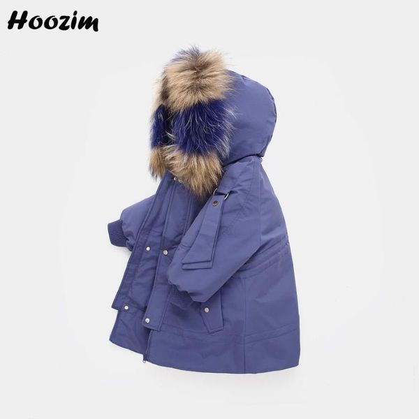 

2020 winter white duck down jacket girls 3-9 year black detachable real fur coat boys thick warm drawstring long jacket children, Blue;gray