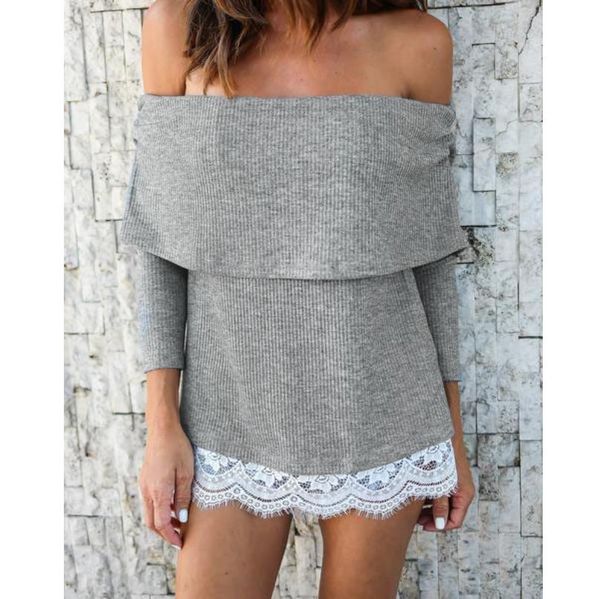 

off shoulder sweaters women long sleeve shirt pullover knitwear sweater solid slim top, White;black