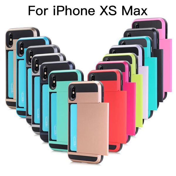 Für iPhone X XR XS Max 6 7 8 Plus und Samsung Galaxy Note 9 8 S9 S8 Plus Slide Cover Kartensteckplatz TPU PC-Hülle