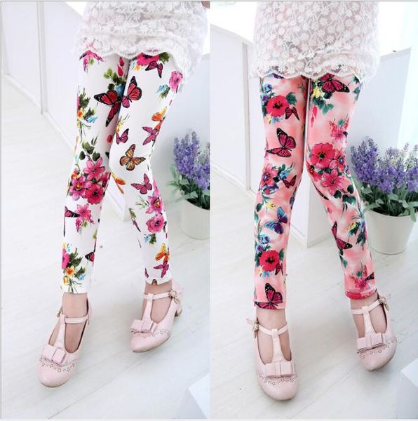 

5 colors girls floral printed milk silk leggings tights korean children baby legging casual trousers pant kids boutique designer clothes, Blue