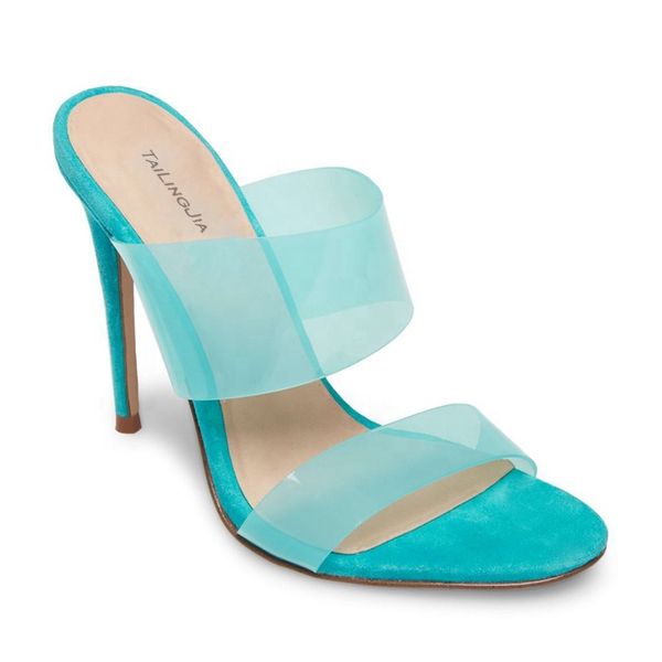 

open toe high heel clear mules for women transparent sandals, Black