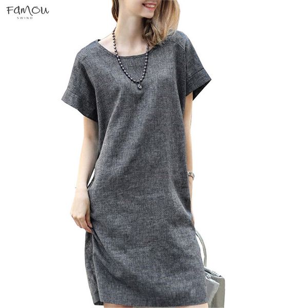 

2019 Summer Dress Women Dress Short Sleeve Casual Loose Ete Dress Vestidos De Festa Robe Femme Solid