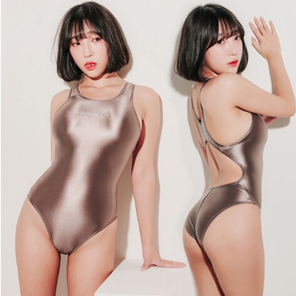 

satin glossy body suit high cut one piece swimwear women glitter bodysuit shiny bathing suits female swimsuit, White;black
