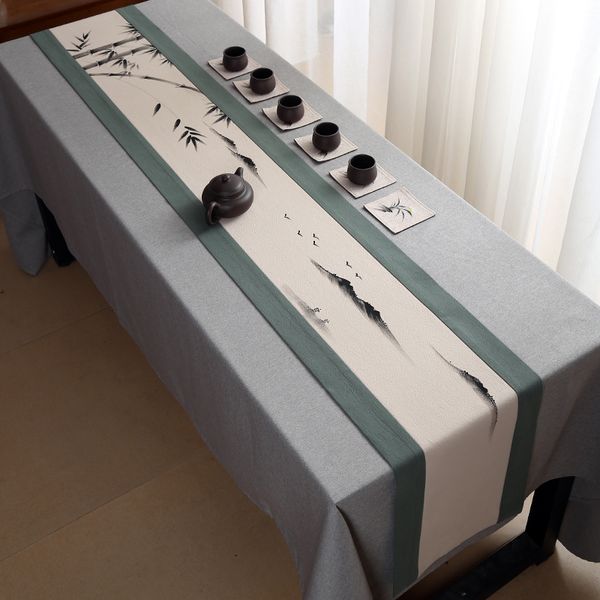 

hand-painted table runner chinese zen cotton and linen fabric strip tea table cloth chinese-style new classical tea cloth tea table custom