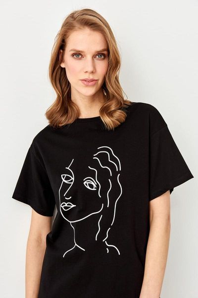 

trendyol черный печатный бойфренд вязаная футболка twoss19ad0039, White