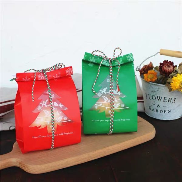 

10pcs red green christmas tree plastic bag snowflake cookie candy bags merry christmas party kids gift bags xmas supplies