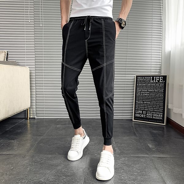 

summer thin quick dry harem pants men fashion 2020 slim fit mens casual pants streetwear hip hop men joggers ankle length 36-27, Black