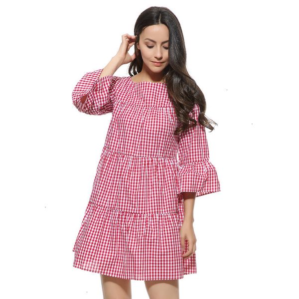 

designer dress woman clothes women oversized pleated plaid summer twill checkered flare sleeve loose casual sweet dresses vestidos qz2821, Black;gray
