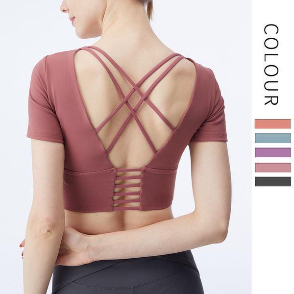 

women's belt chest pad beautiful back tshirt yoga clothing nude stretch elastic slim sports fitness clothes active wear yoga bra, White;black